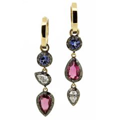 Aros con colgante desmontable de tanzanita, diamante y turmalina estilo georgiano