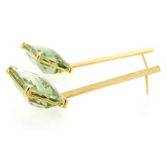 Pendientes barrita oro y prasiolitas talla rectangular