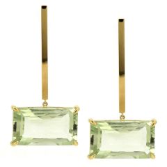 Pendientes barrita oro y prasiolitas talla rectangular