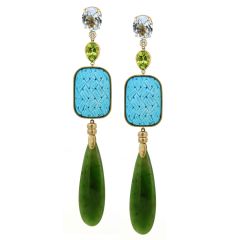 Pendientes XL piedras semipreciosas, turquesa y jade