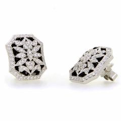 Pendientes silueta octogonal y motivo floral de diamantes