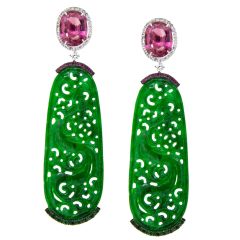Pendientes con turmalina, diamantes y jade