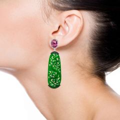 Pendientes con turmalina, diamantes y jade