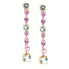 Pendientes riviere con topacio azul y zafiro rosa