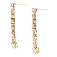 Pendientes riviere con topacio azul y zafiro rosa