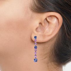 Pendientes riviere con tanzanita y zafiro rosa