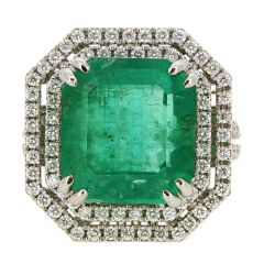 Sortija esmeralda y doble orla de diamantes