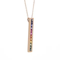 Colgante barrita rainbow zafiros color y cadena