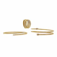 Pulsera flexible modelo bolitas oro y diamantes 3 tiras