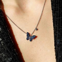 Cadena y colgante "Papillon" zafiro azul y diamante