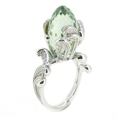 Sortija C&C "Origen" con prasiolita talla fantasía y diamantes