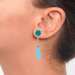 Pendientes flor de turquesa y diamantes