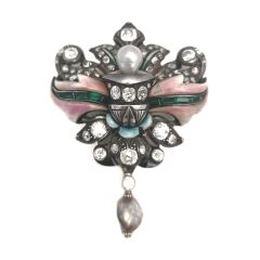 Broche Rococó, con diamantes, espinelas y perlas