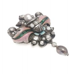 Broche Rococó, con diamantes, espinelas y perlas