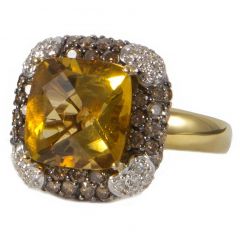 Sortija cuarzo citrino y diamantes