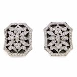 Pendientes silueta octogonal y motivo floral de diamantes