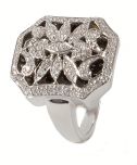 Sortija silueta octogonal motivo floral diamantes
