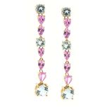Pendientes riviere con topacio azul y zafiro rosa