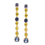 Pendientes riviere con tanzanita y zafiro amarillo
