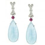 Pendientes de aguamarina y rubí con lazo de diamantes