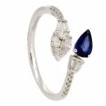 Anillo tipo "Tú y yo" zafiro talla pera y diamantes