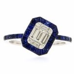 Anillo diamantes y zafiros engaste invisible