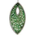 Colgantes de Jade tallado y doble orla de diamantes (forma Navette)