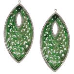 Colgantes de Jade tallado y doble orla de diamantes (forma Navette)