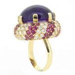 Anillo "bombón" con amatista, rubís y diamantes