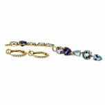 Aros de diamantes + colgantes tanzanita y topacio