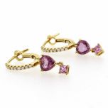 Aros de diamantes + colgantes zafiro rosa