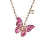 Cadena y colgante "Papillon" zafiro rosa y diamante