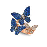 Anillo "Papillon" zafiro azul y diamante para 2 dedos