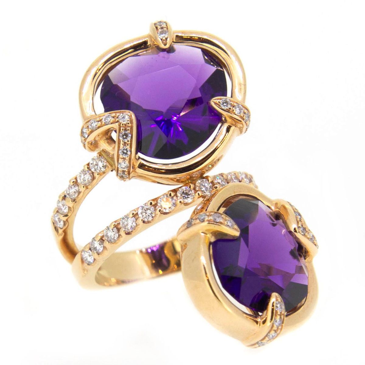 Sortija doble amatista y diamantes