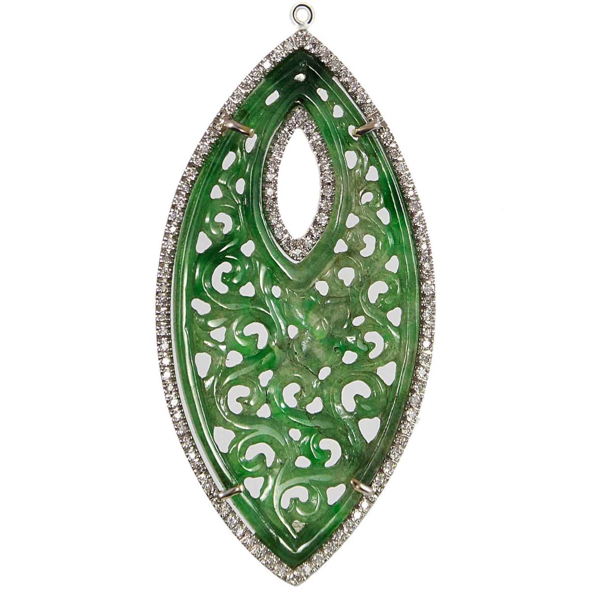 Colgantes de Jade tallado y doble orla de diamantes (forma Navette)