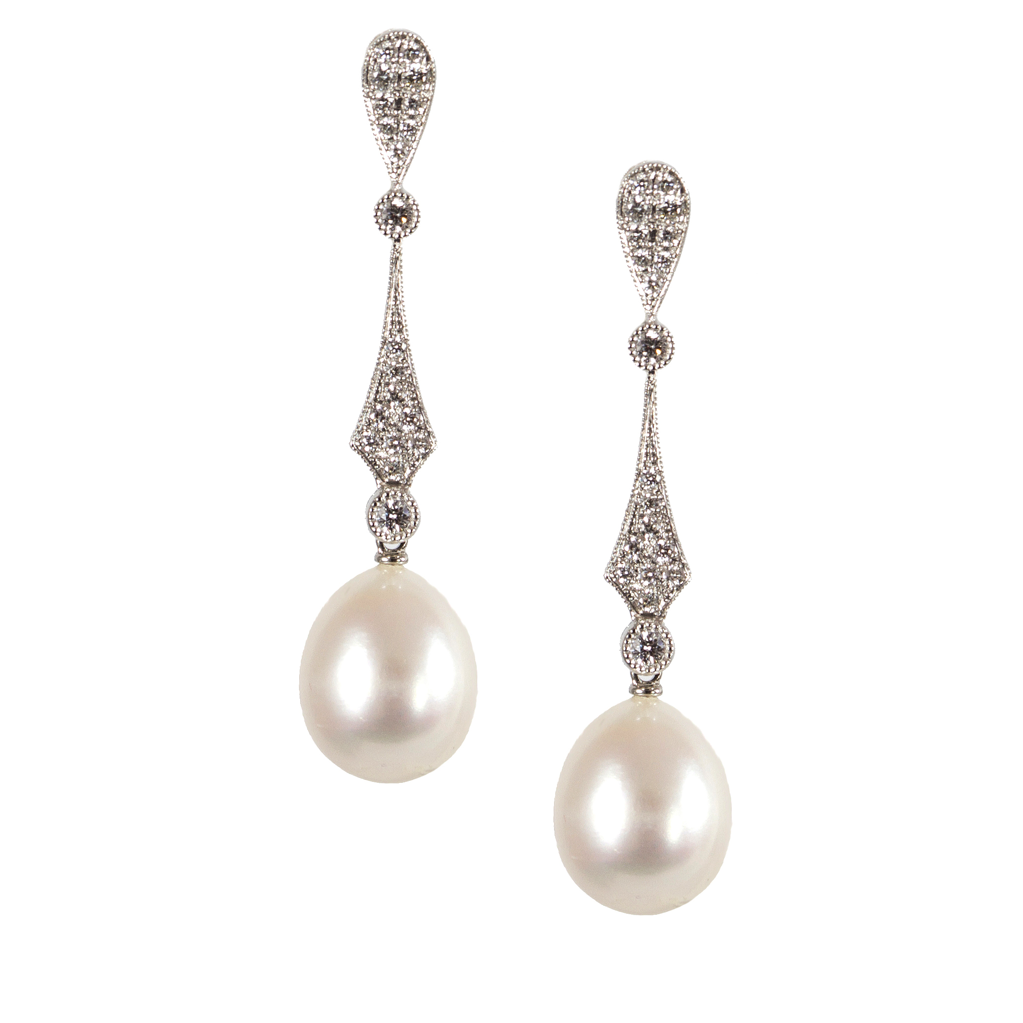 Pendientes Art decó de diamantes y perlas desmontables