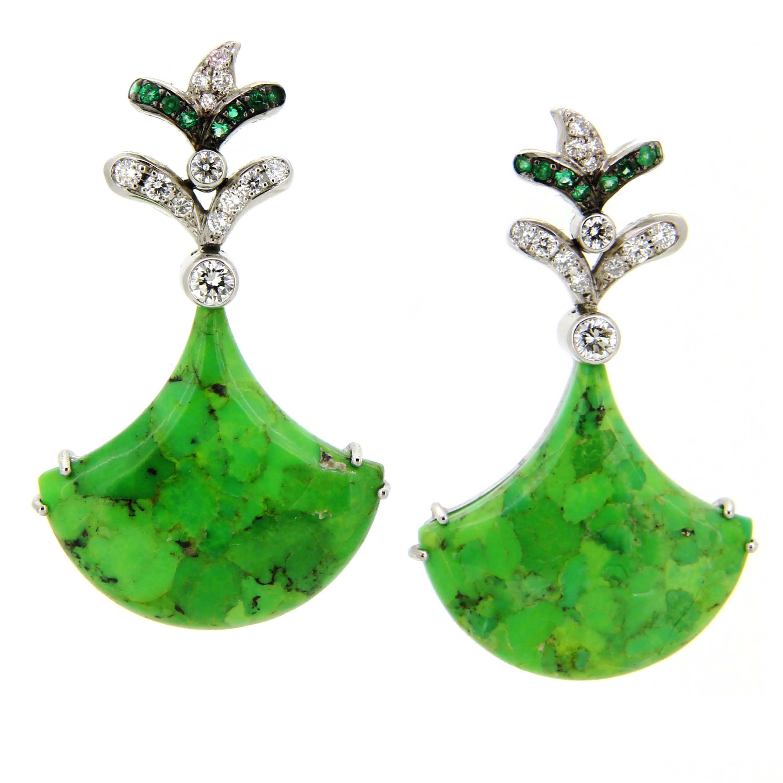 Pendientes con turquesas verdes y brillantes, Marfil 1978