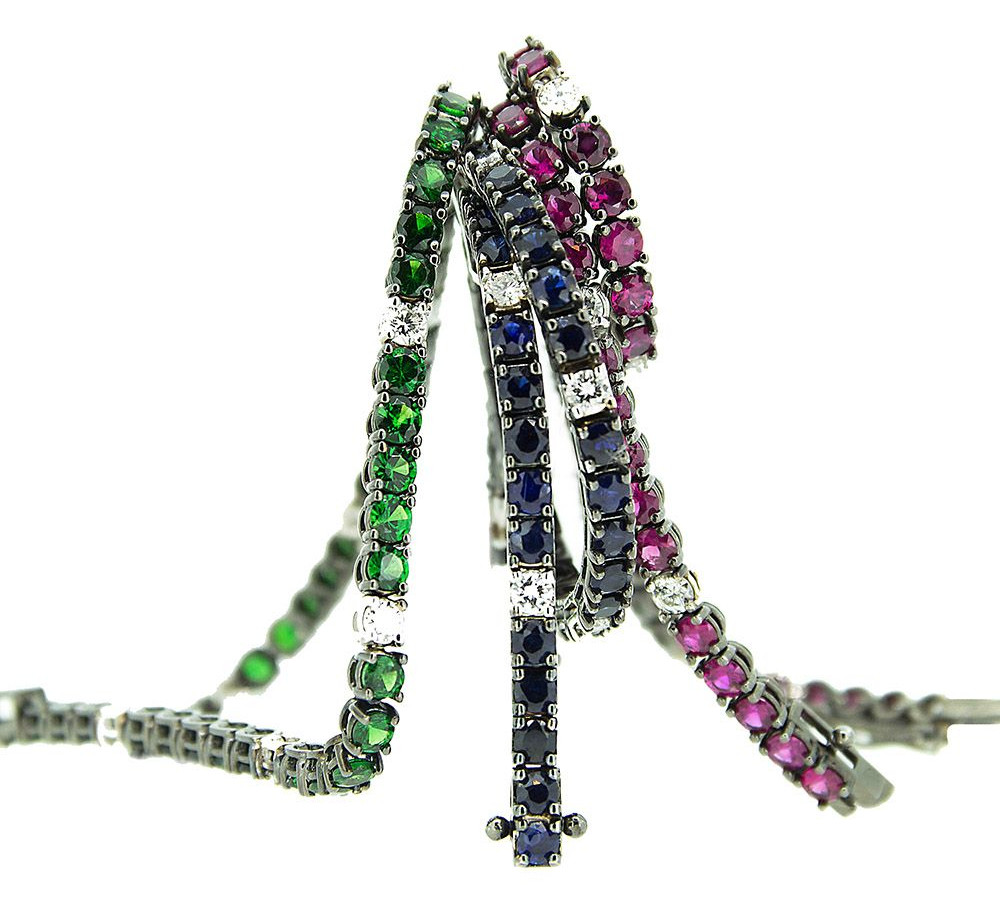 Pulsera riviere de zafiros y brillantes engaste en garritas Pulsera riviere de zafiros y brillantes engaste en garritas