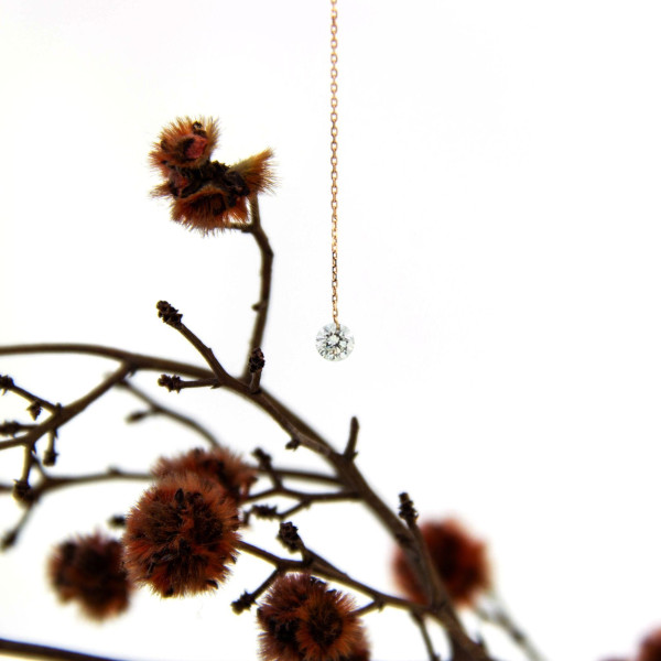 Colgante de diamante taladrado con cadena de oro rosa