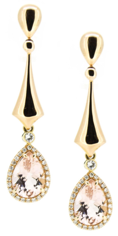 Pendientes de oro con colgantes de morganita y brillantes desmontables